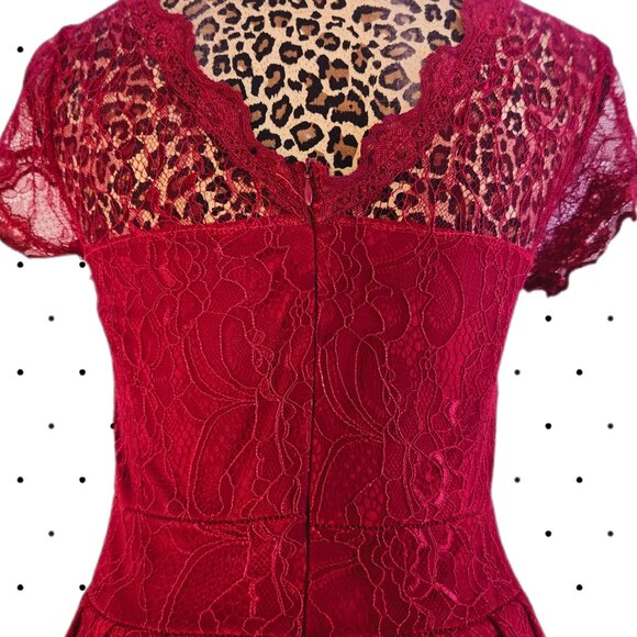 OWIN Red wine lace dress SIZE M - Picture 4 of 6